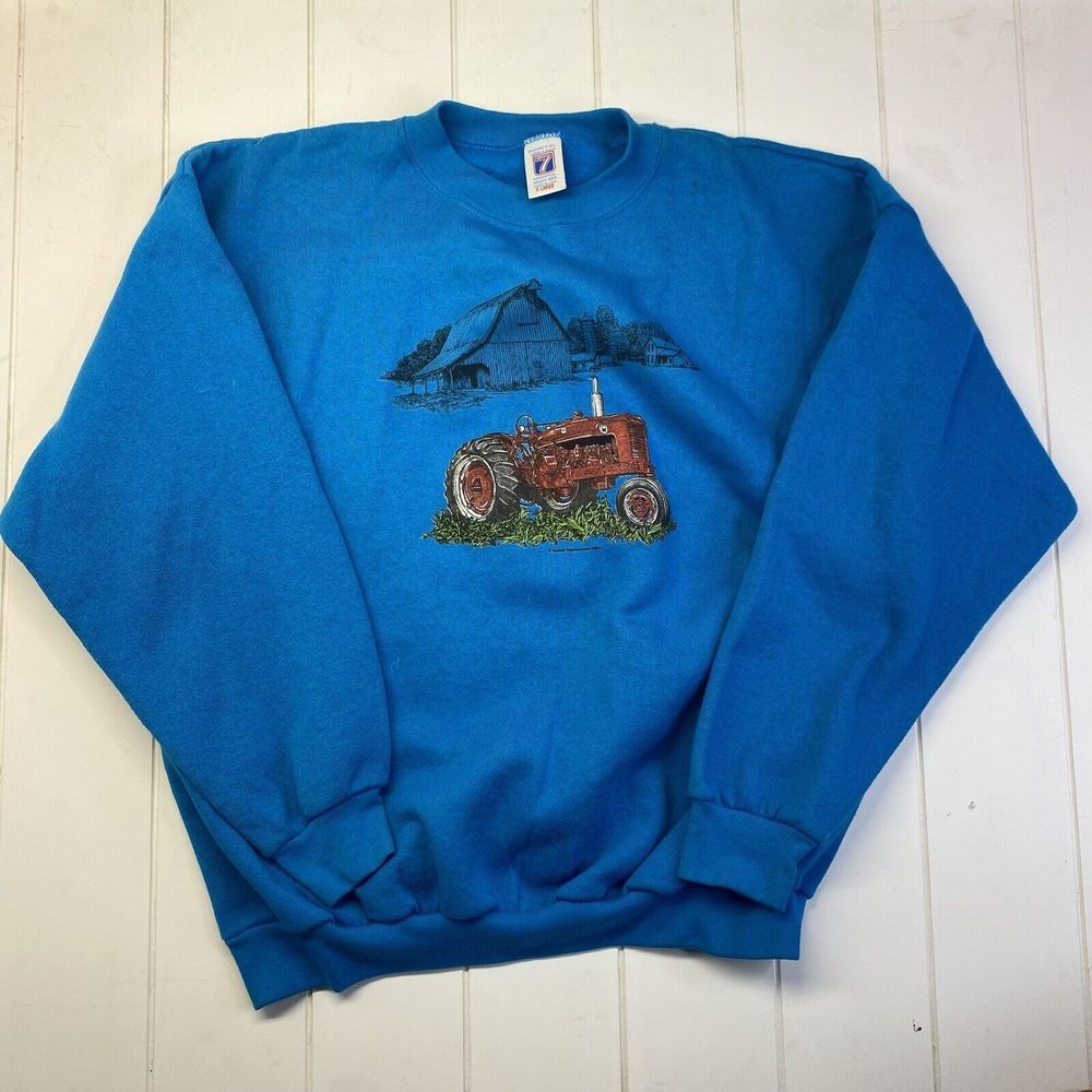 Vintage Farm Green Tractor Crewneck Sweatshirt X-Large Teal Logo 7 USA Made‎